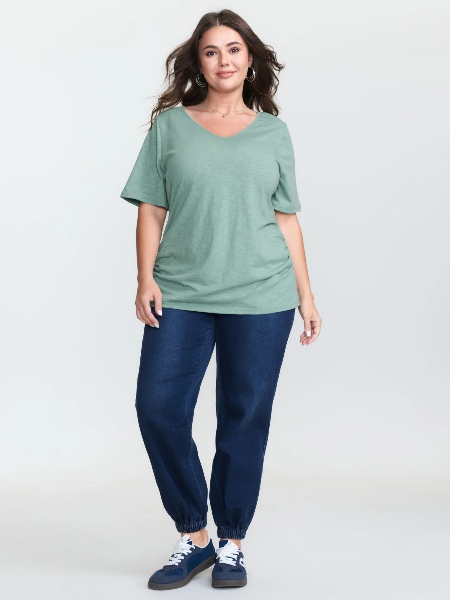 Plain V-Neck Drape T-Shirt - Image 2