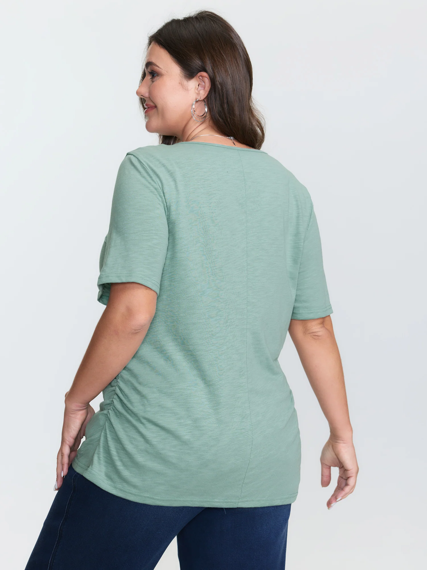 Plain V-Neck Drape T-Shirt - Image 4
