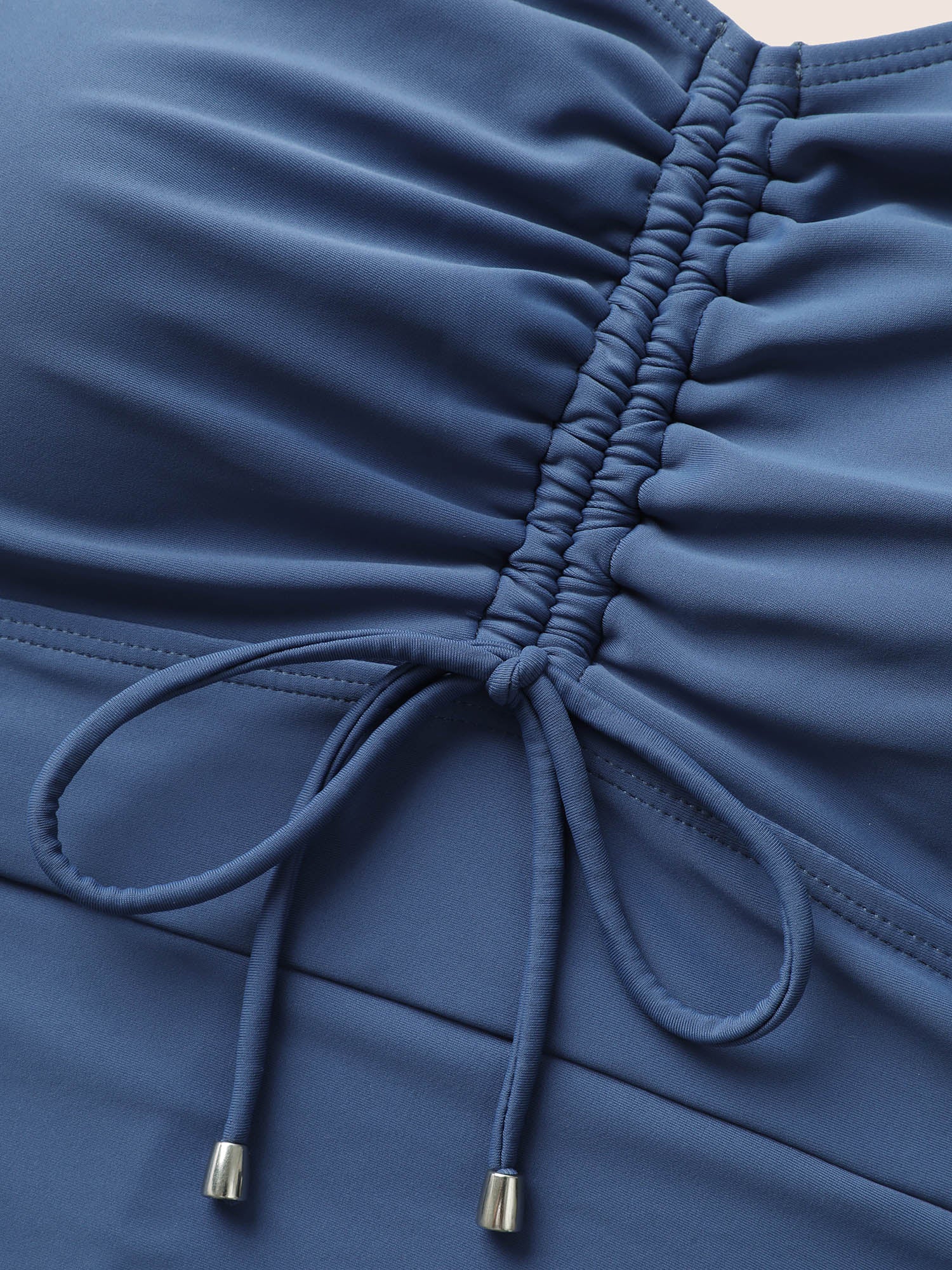 Plain V Neck Drawstring Gathered One Piece Swimsuit - Image 5