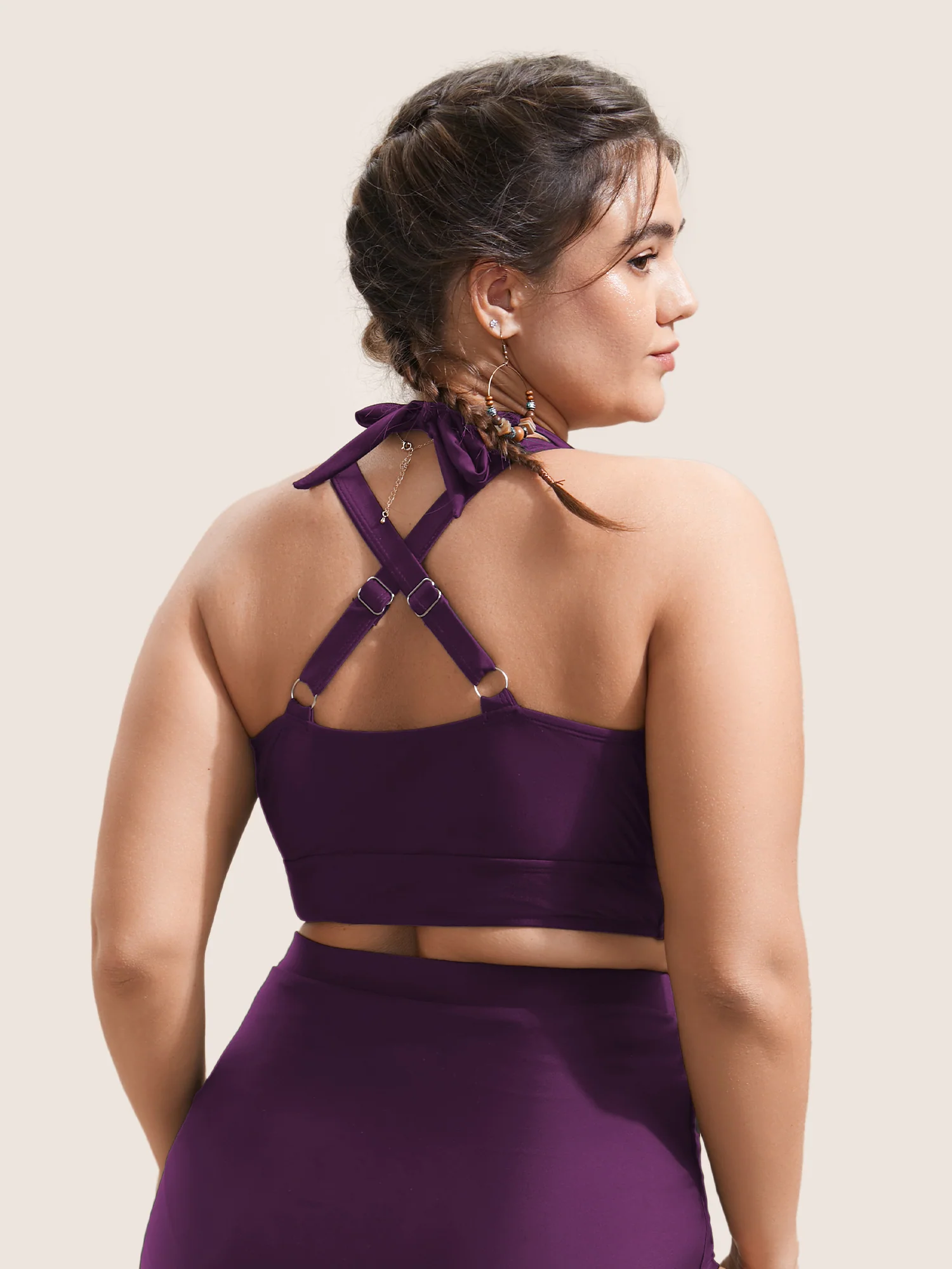 Plain V Neck High Stretch Tie Knot Swim Top - Image 2