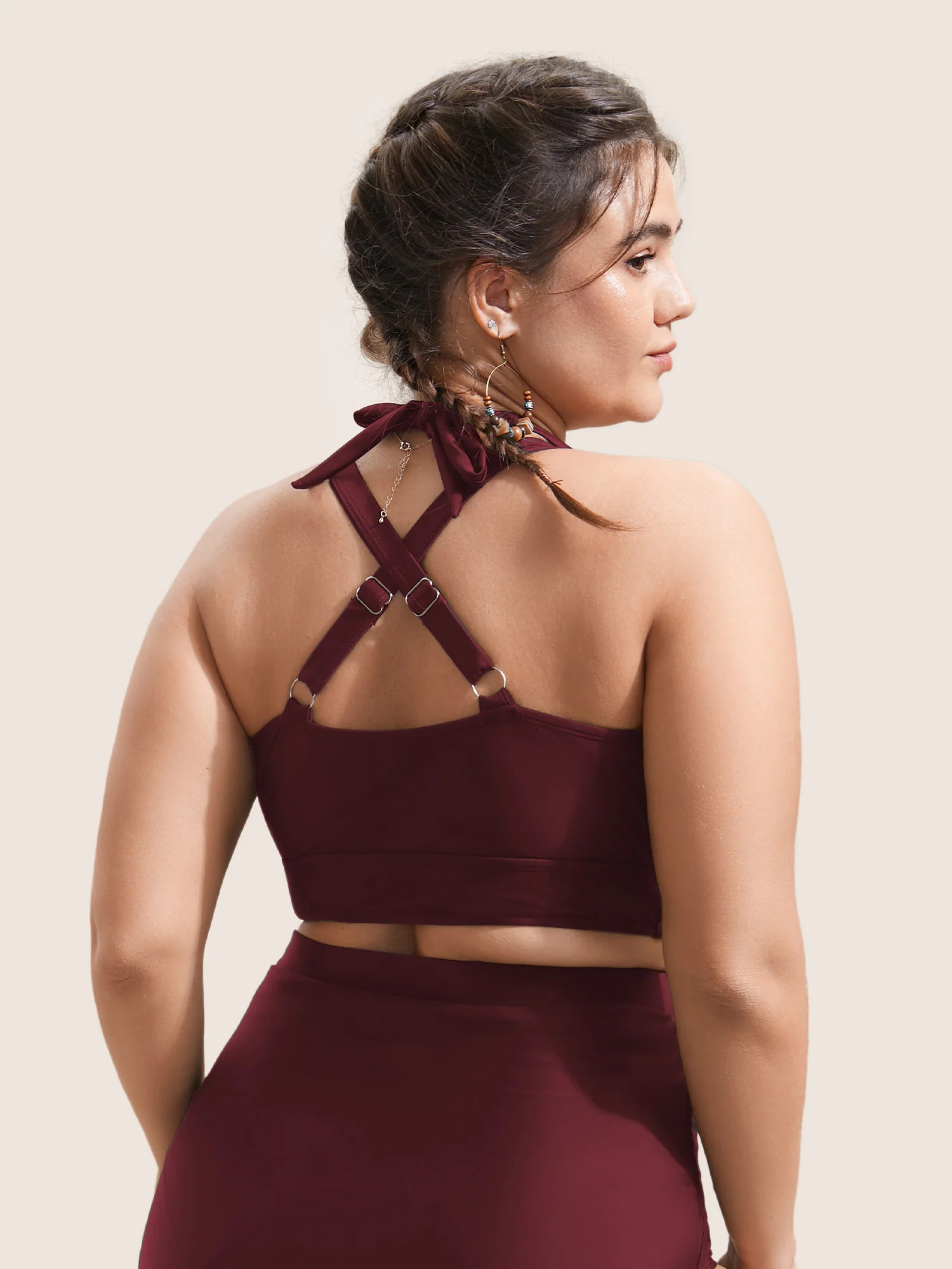 Plain V Neck High Stretch Tie Knot Swim Top - Image 6