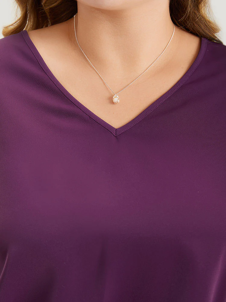 Anti-Wrinkle Plain V Neck Mesh Patchwork Flutter Sleeve Blouse - Image 7