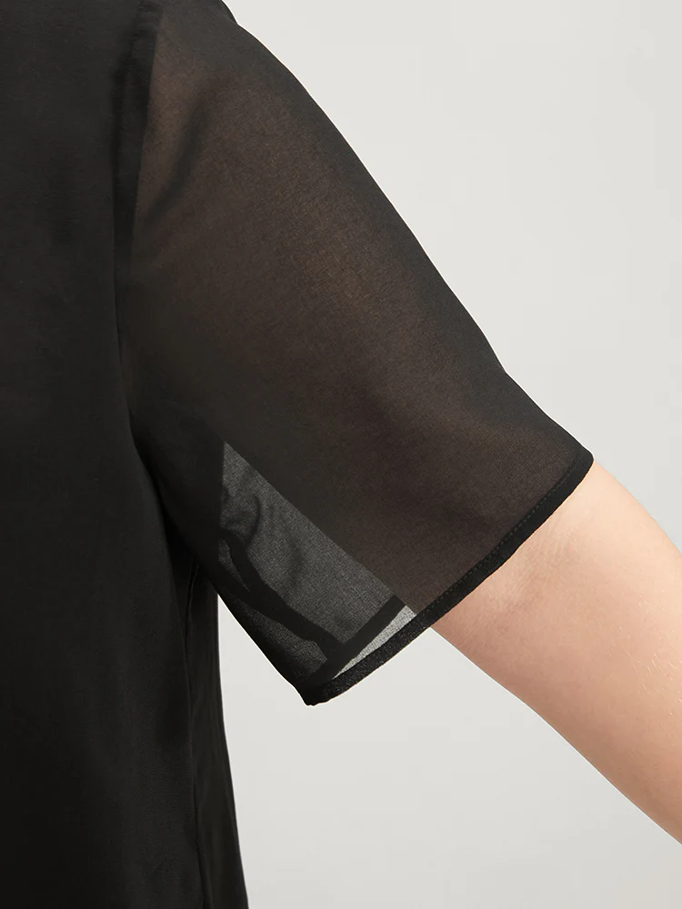 Plain V Neck Mesh Ruffle Tiered Blouse - Image 6