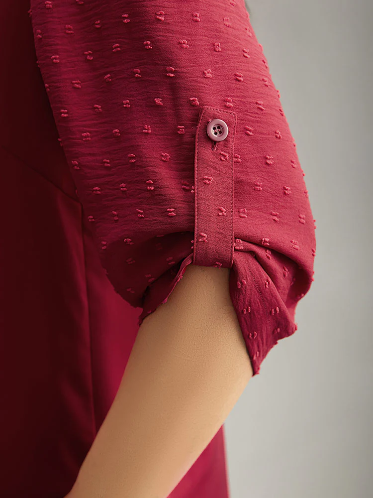 Plain V Neck Tab Sleeve Scalloped Trim Blouse - Image 6