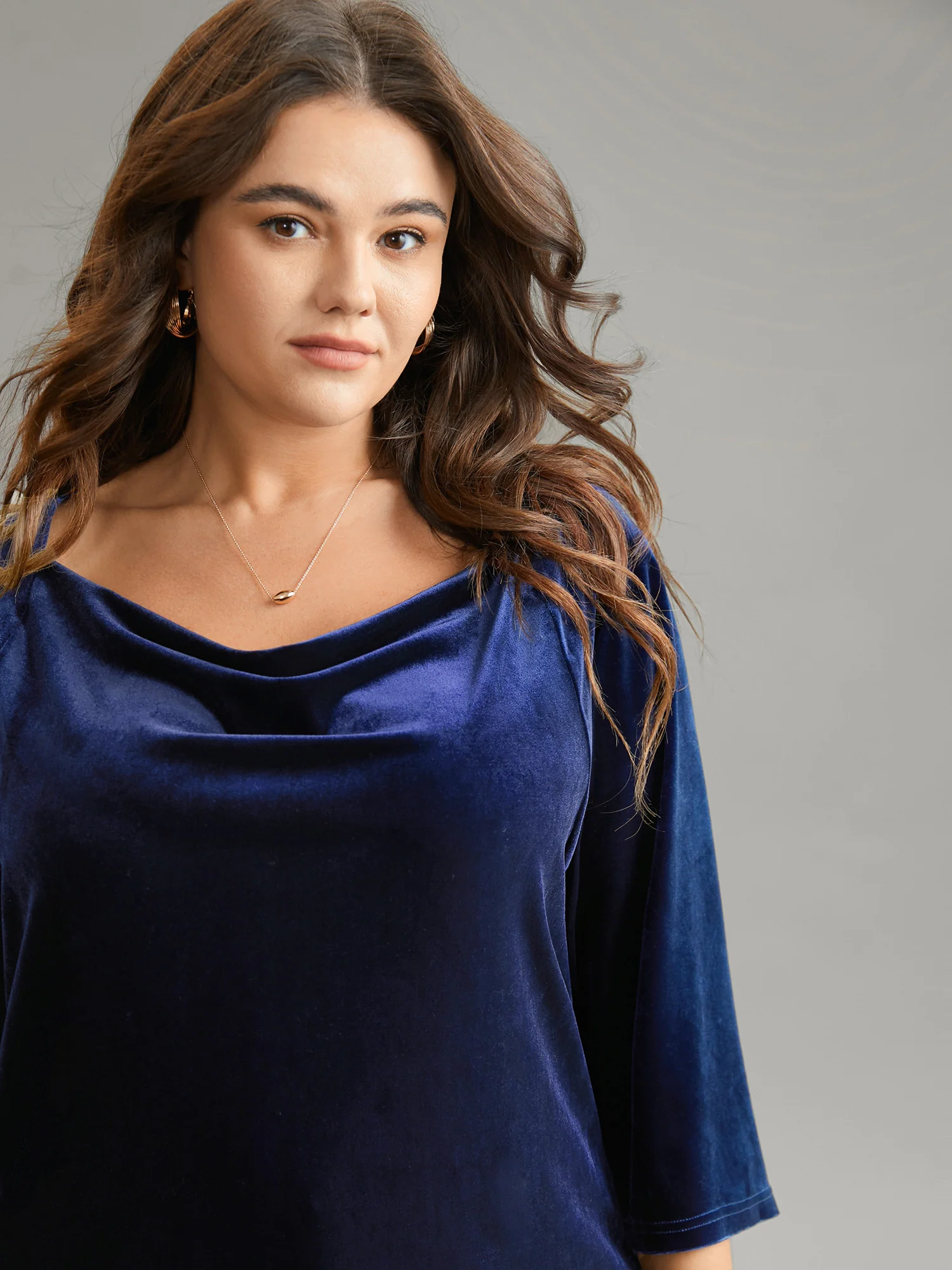 Plain Velvet Cowl Neck Blouse - Image 4