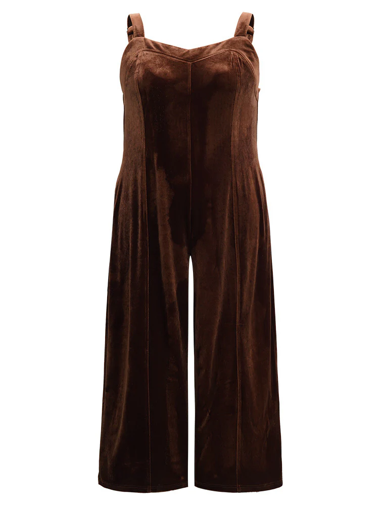 Plain Velvet Spaghetti Strap Pocket Jumpsuit - Image 5