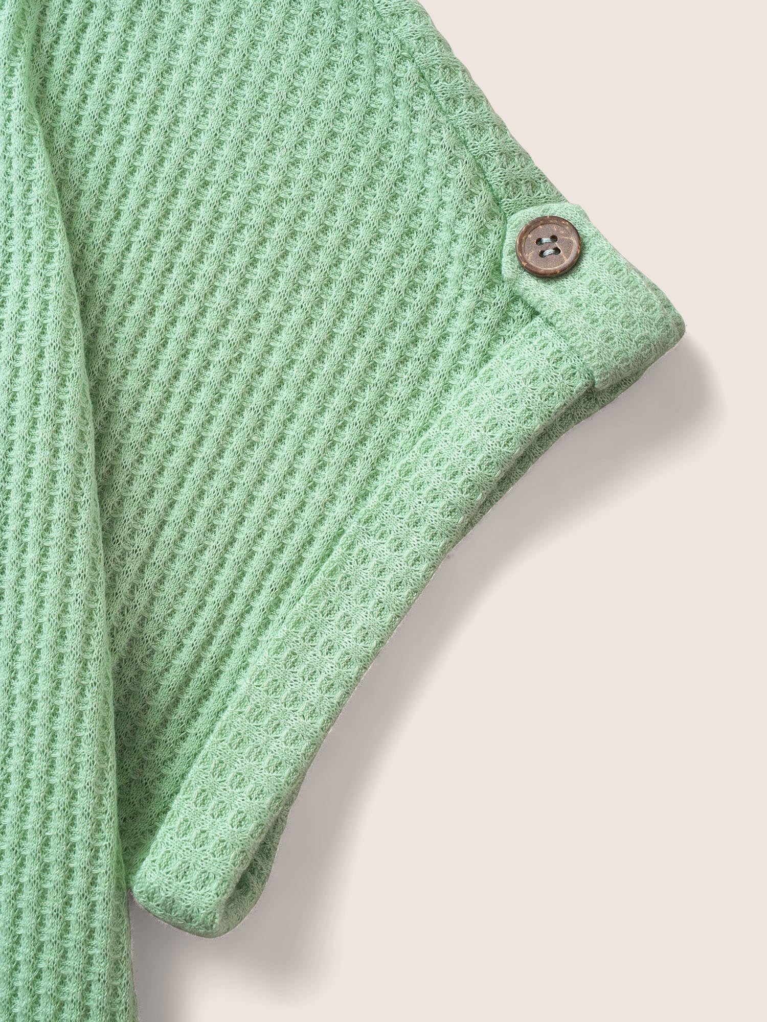 Plain Waffle Knit Button Cuff Sleeve T-shirt - Image 5