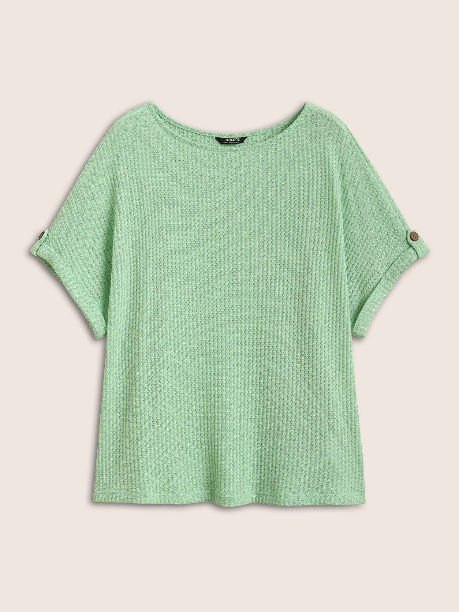 Plain Waffle Knit Button Cuff Sleeve T-shirt - Image 7