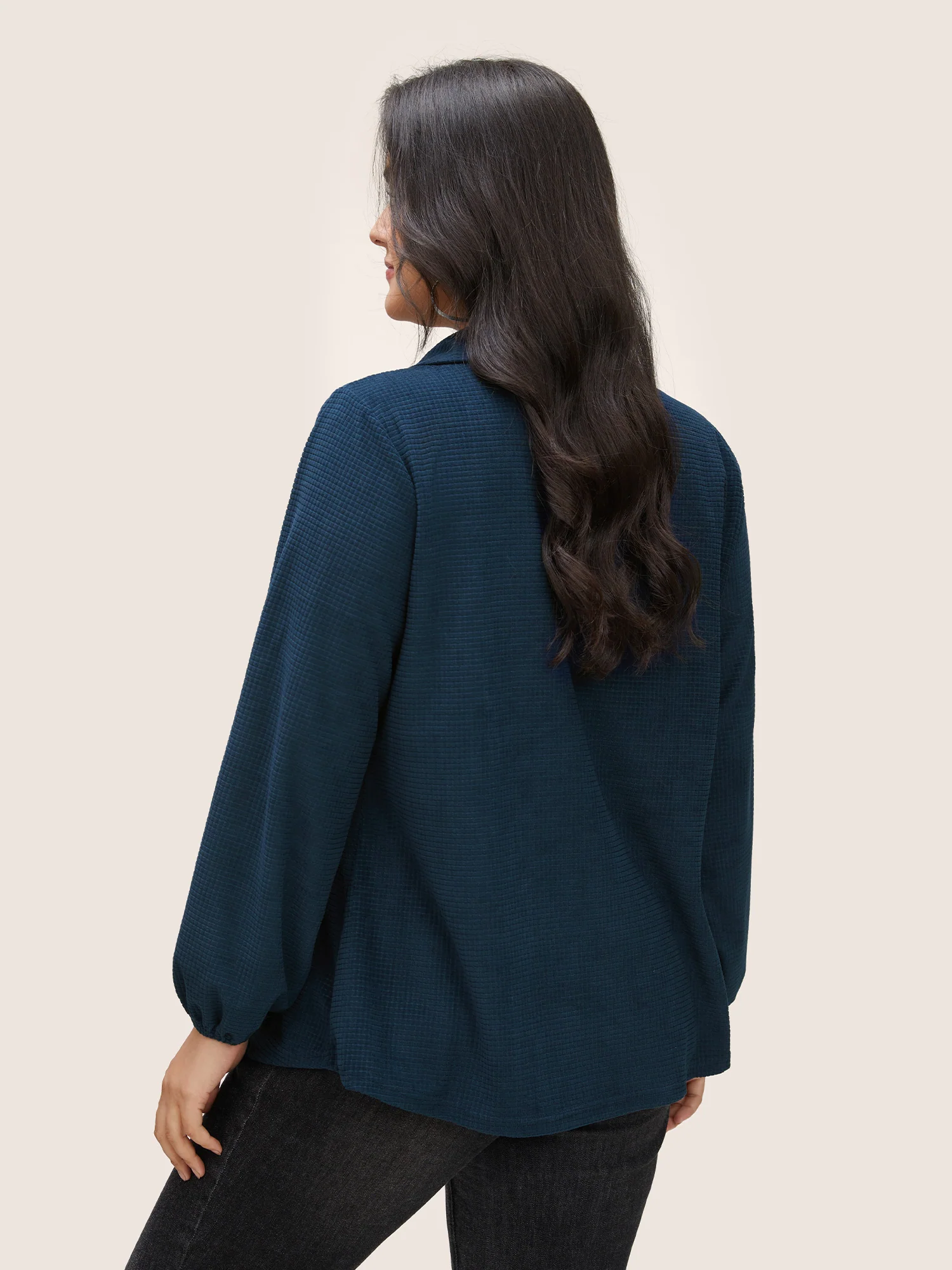 Plain Waffle Knit Gathered Button Detail T-shirt - Image 2