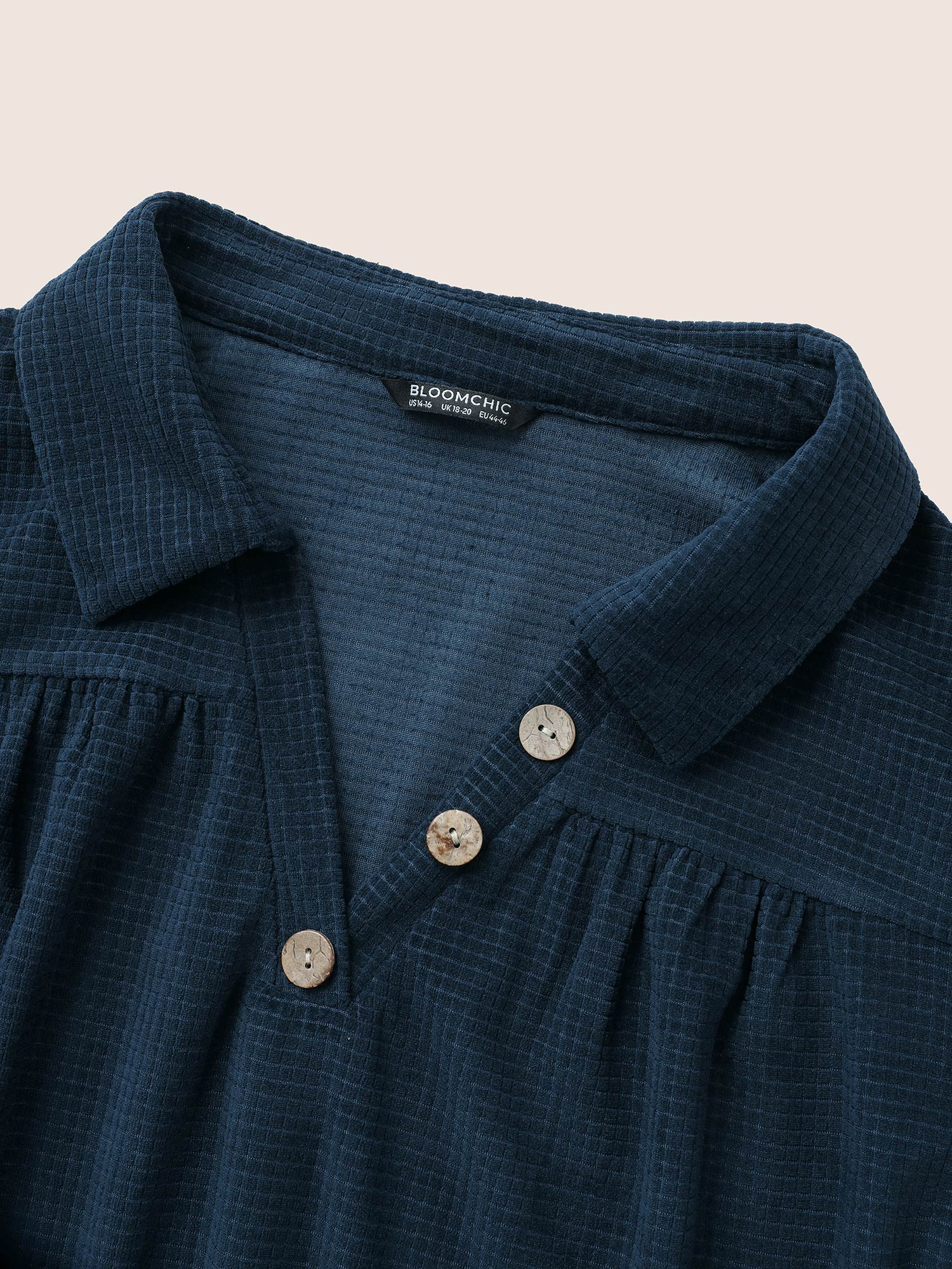 Plain Waffle Knit Gathered Button Detail T-shirt - Image 5