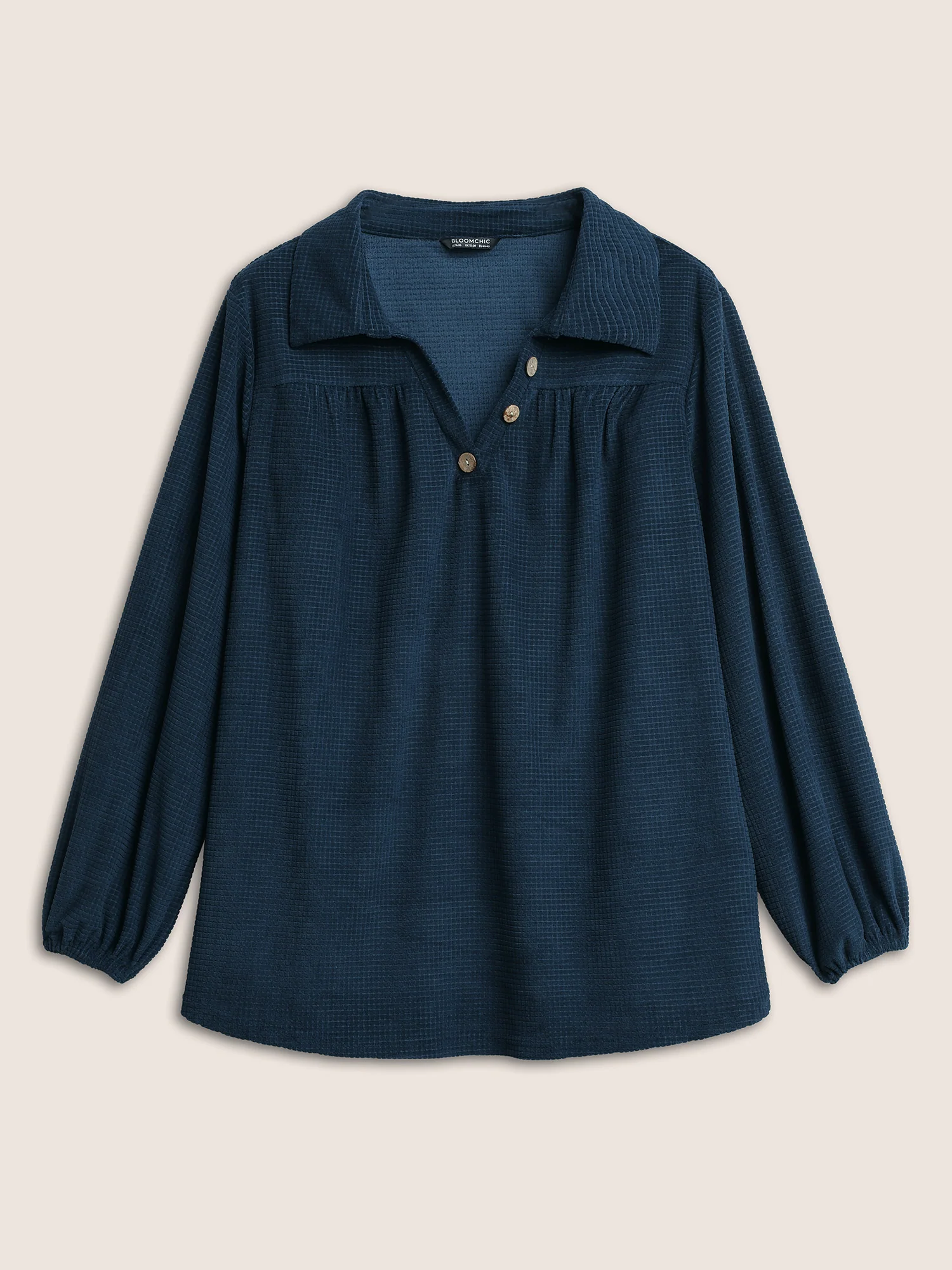 Plain Waffle Knit Gathered Button Detail T-shirt - Image 7