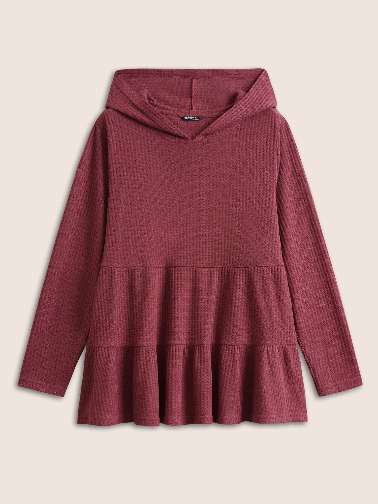 Plain Waffle Knit Ruffle Hem  T-shirt - Image 7