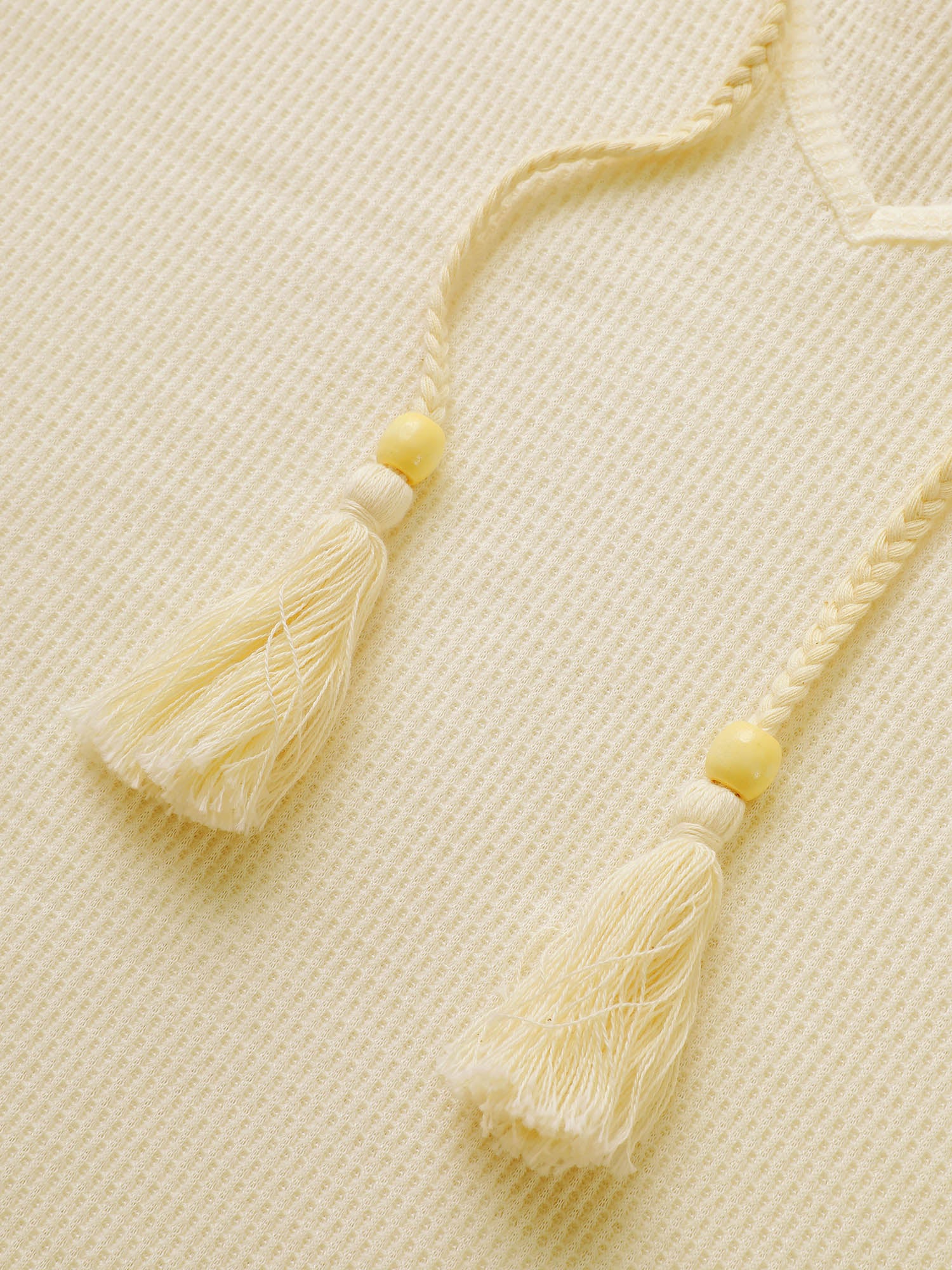Plain Waffle Knit Tassel Trim Hooded Sweatshirt - Image 7