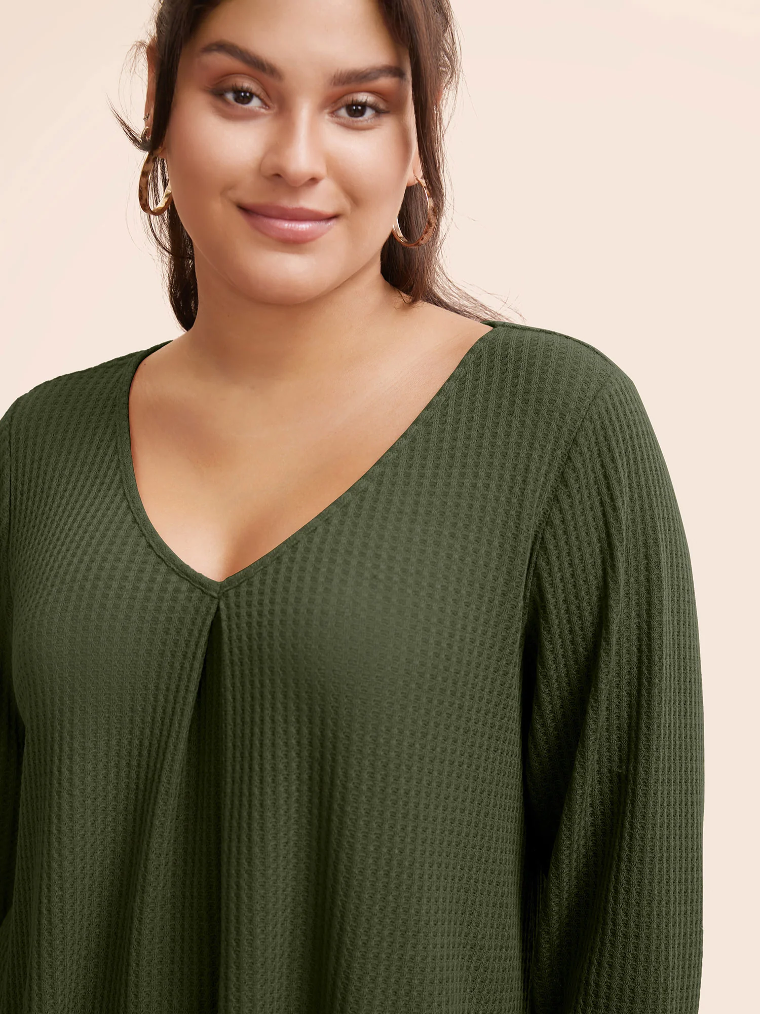 Plain Waffle Knit Scoop Neck Plicated Detail T-shirt - Image 15