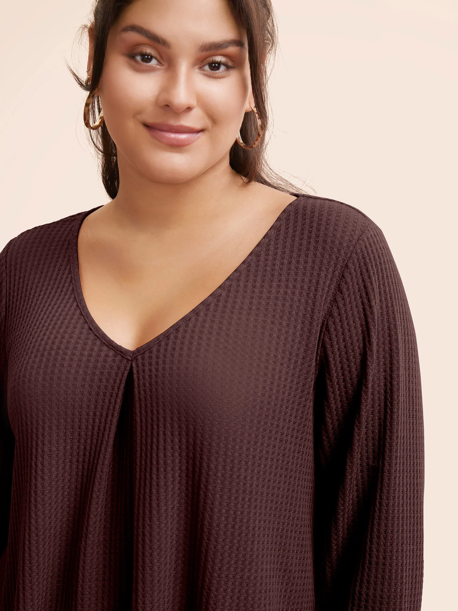 Plain Waffle Knit Scoop Neck Plicated Detail T-shirt - Image 21