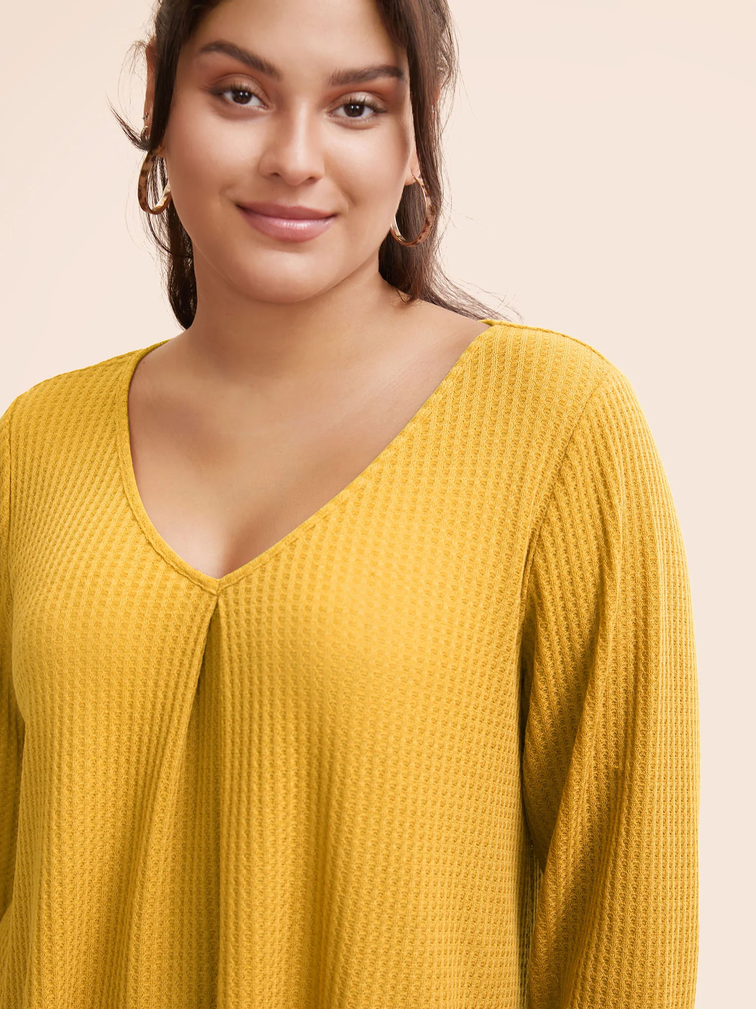 Plain Waffle Knit Scoop Neck Plicated Detail T-shirt - Image 25