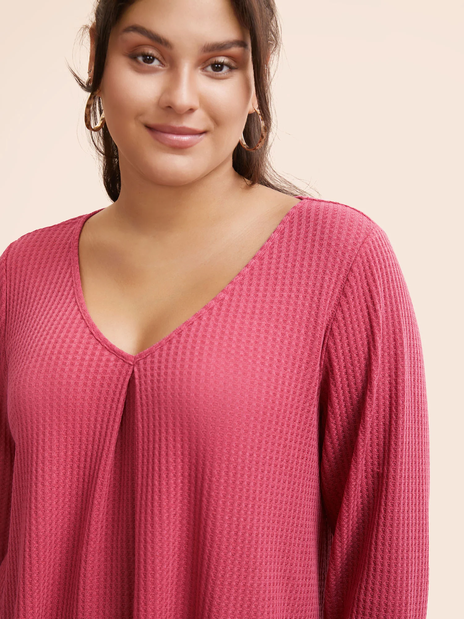 Plain Waffle Knit Scoop Neck Plicated Detail T-shirt - Image 29