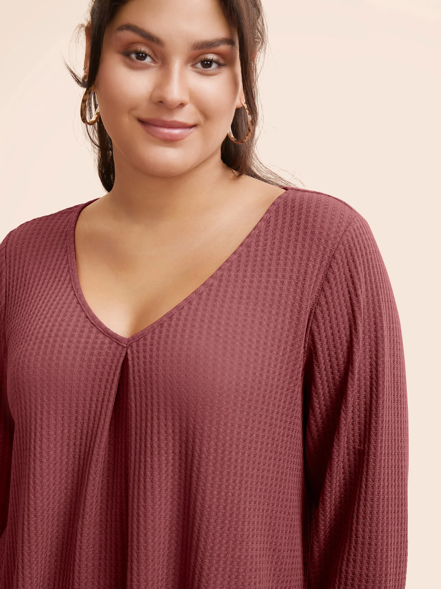 Plain Waffle Knit Scoop Neck Plicated Detail T-shirt - Image 33