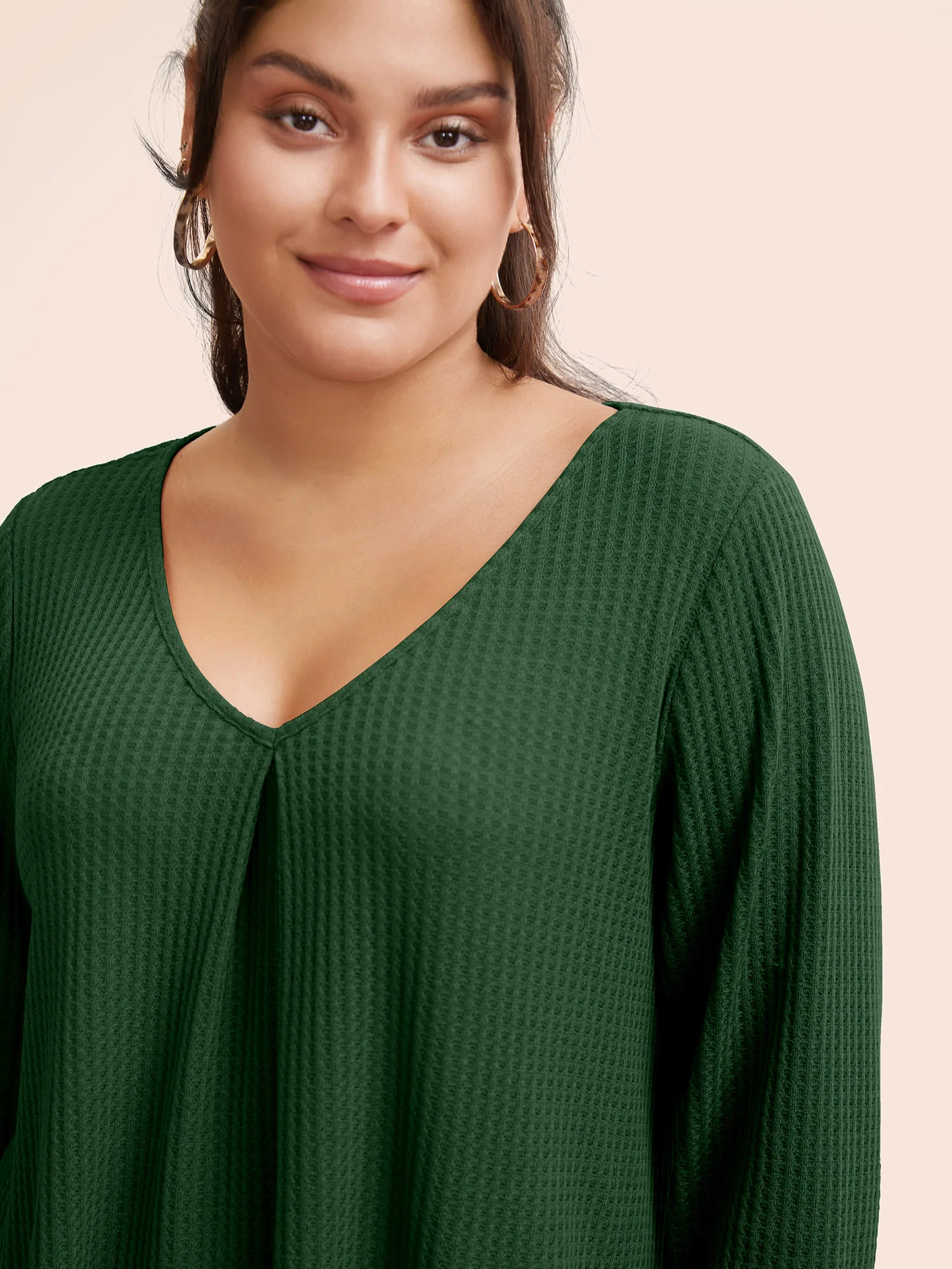 Plain Waffle Knit Scoop Neck Plicated Detail T-shirt - Image 7