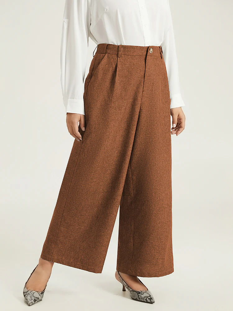 Plain Wide Leg Elastic Waist Pocket Pants - Image 2