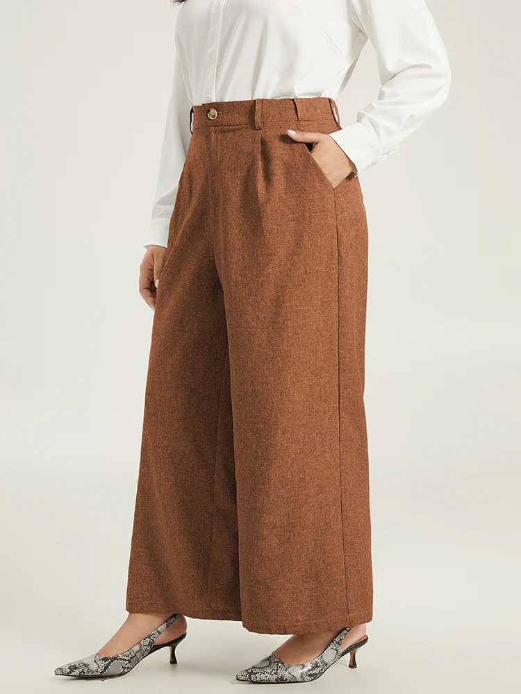 Plain Wide Leg Elastic Waist Pocket Pants - Image 3