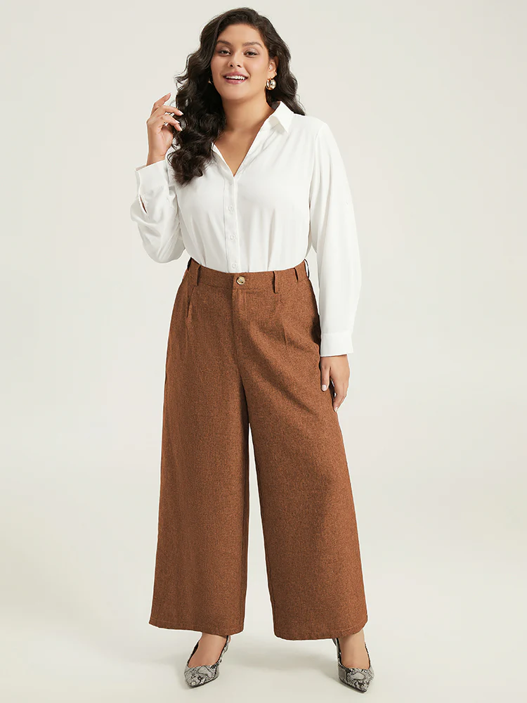 Plain Wide Leg Elastic Waist Pocket Pants - Image 4