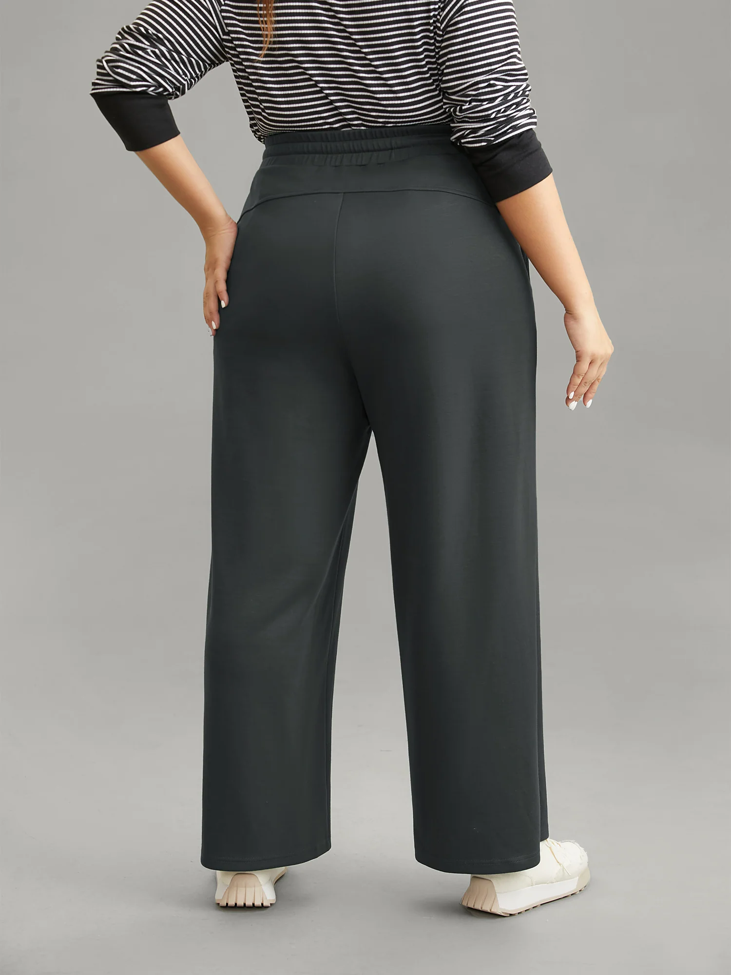 Plain Wideband Waist Drawstring Pants - Image 4
