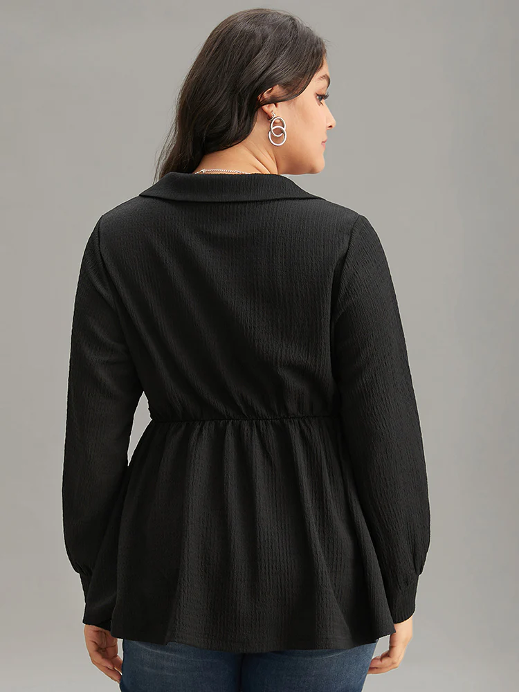 Plain Wrap Elastic Waist Texture Jacquard Blouse - Image 4
