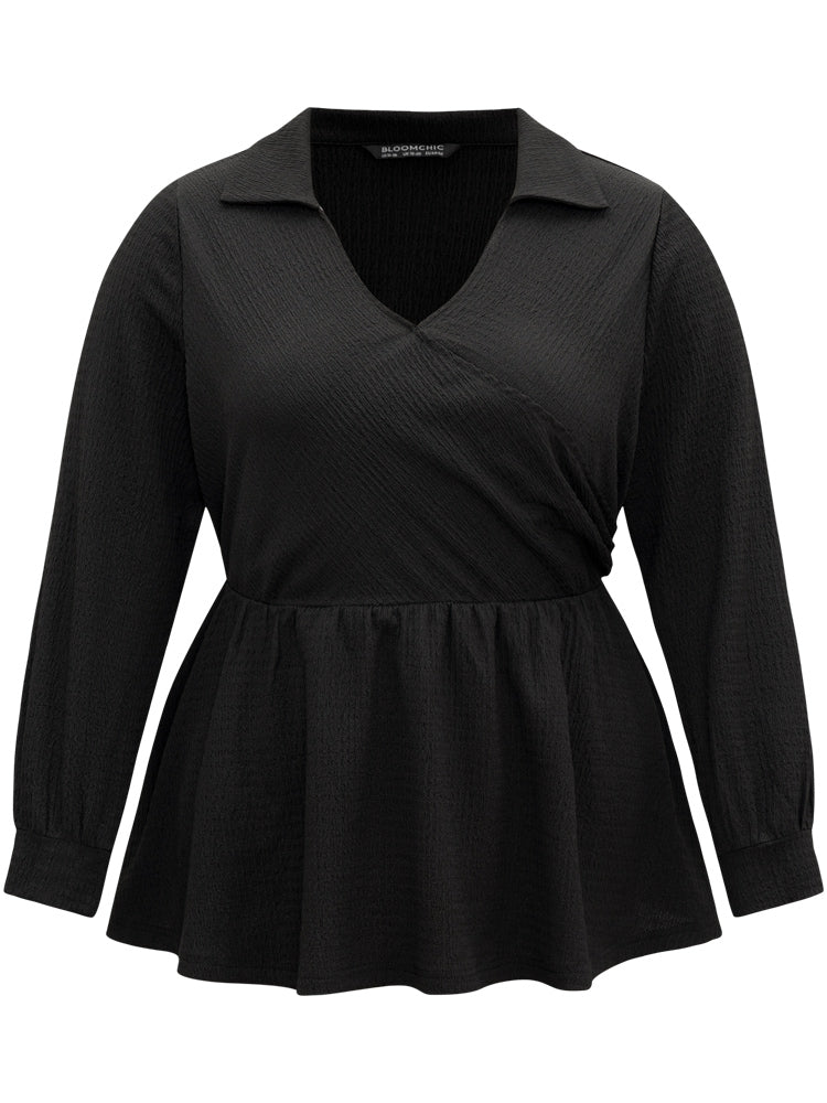 Plain Wrap Elastic Waist Texture Jacquard Blouse - Image 6