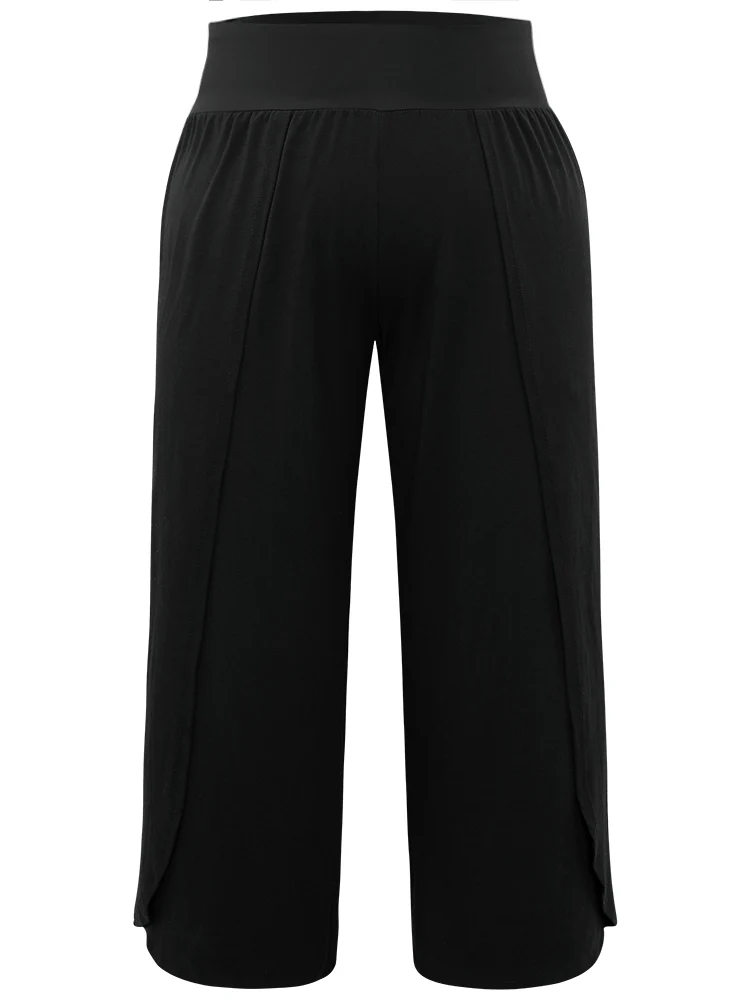 Plain Wrap Hem Wideband Waist Wide Leg Pants - Image 5
