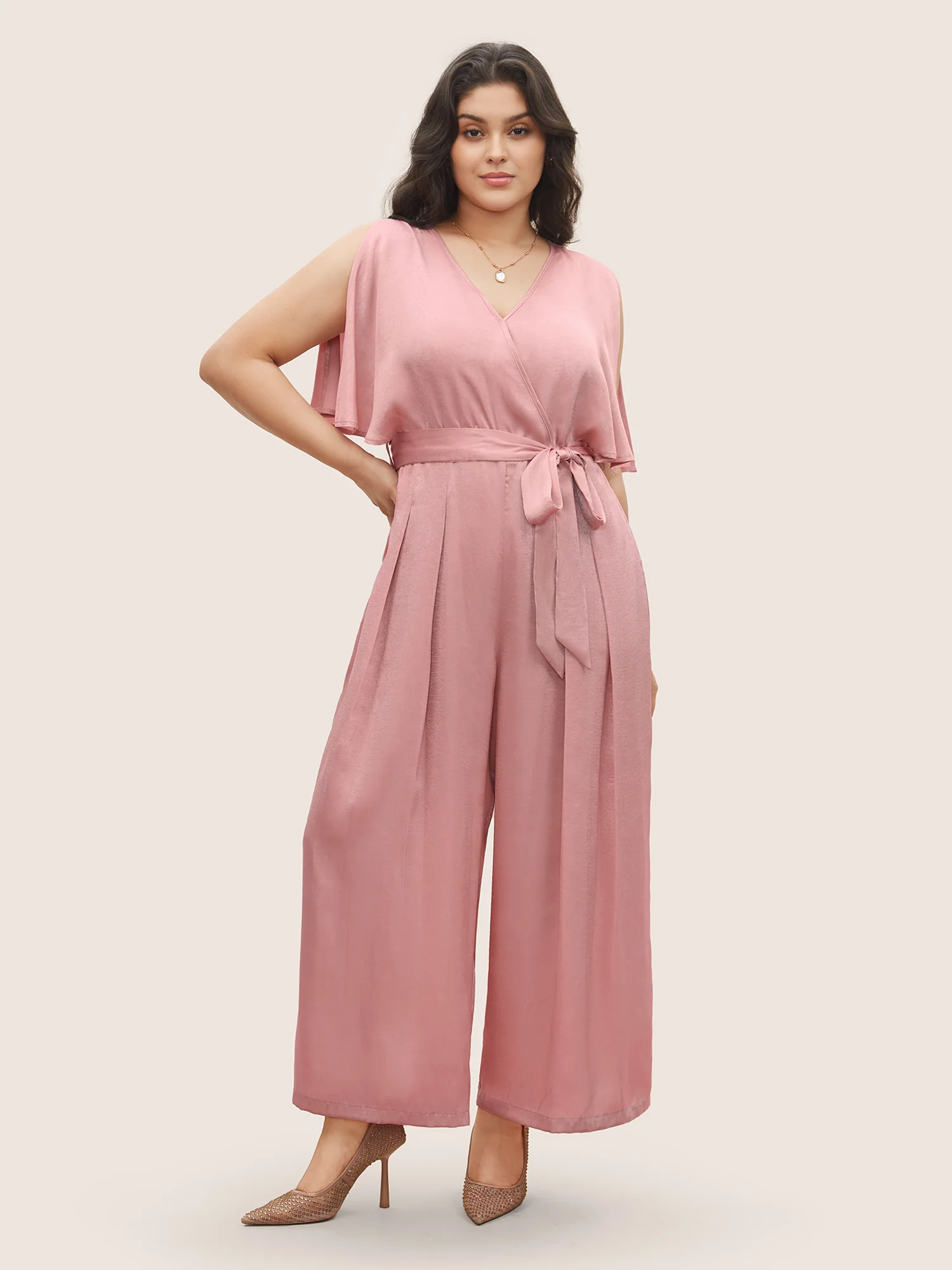 Plain Wrap Pleated Sleeveless Jumpsuit - Image 2