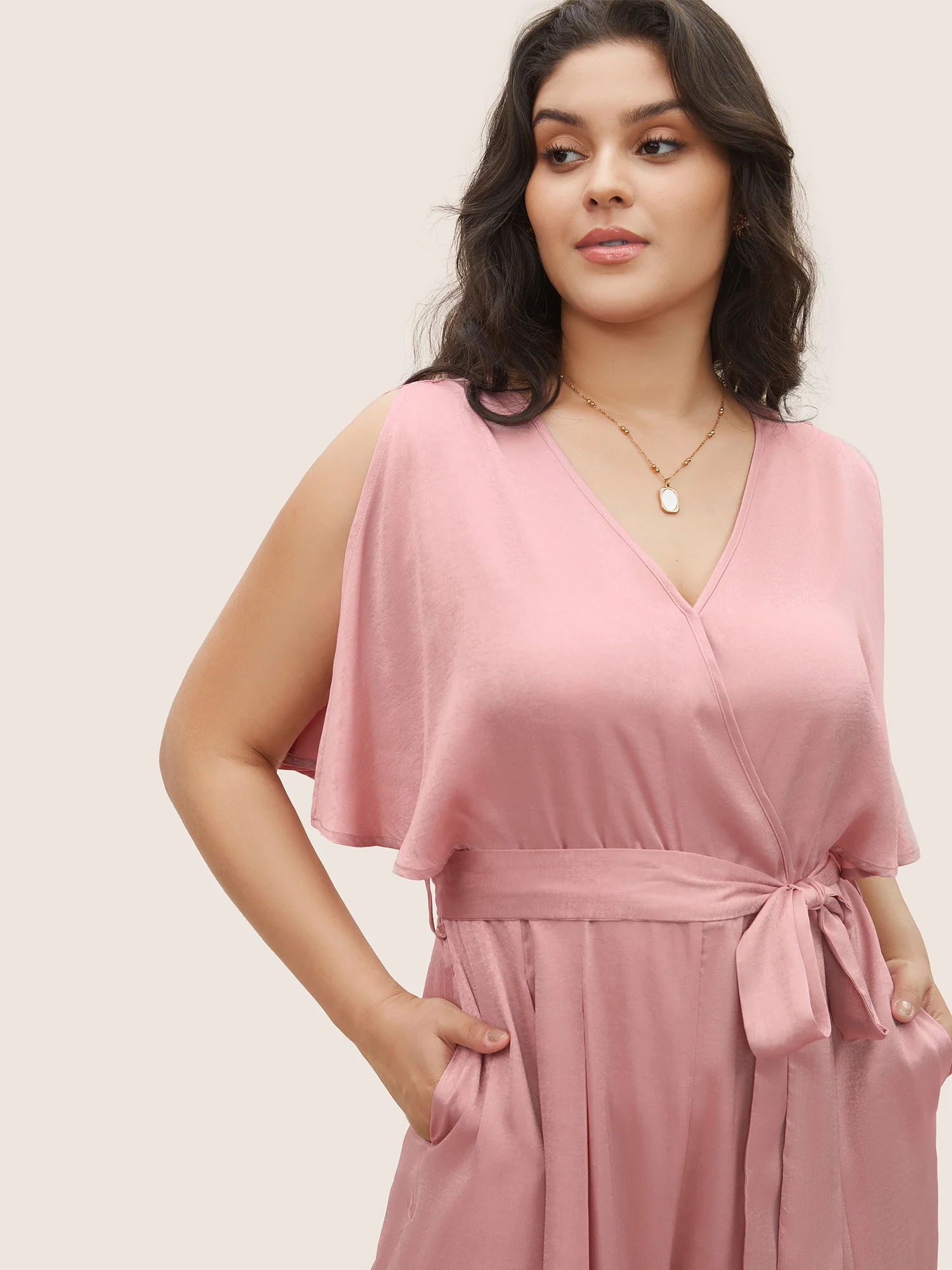 Plain Wrap Pleated Sleeveless Jumpsuit - Image 4