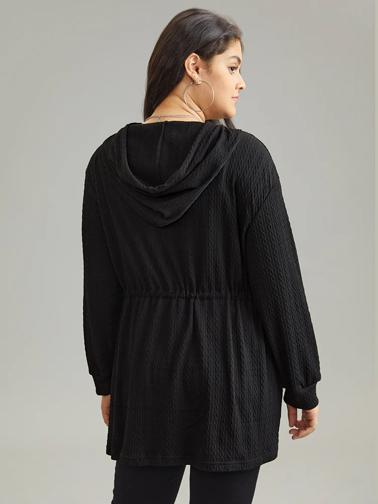 Plain Zipper Elastic Waist Drawstring Coat - Image 2
