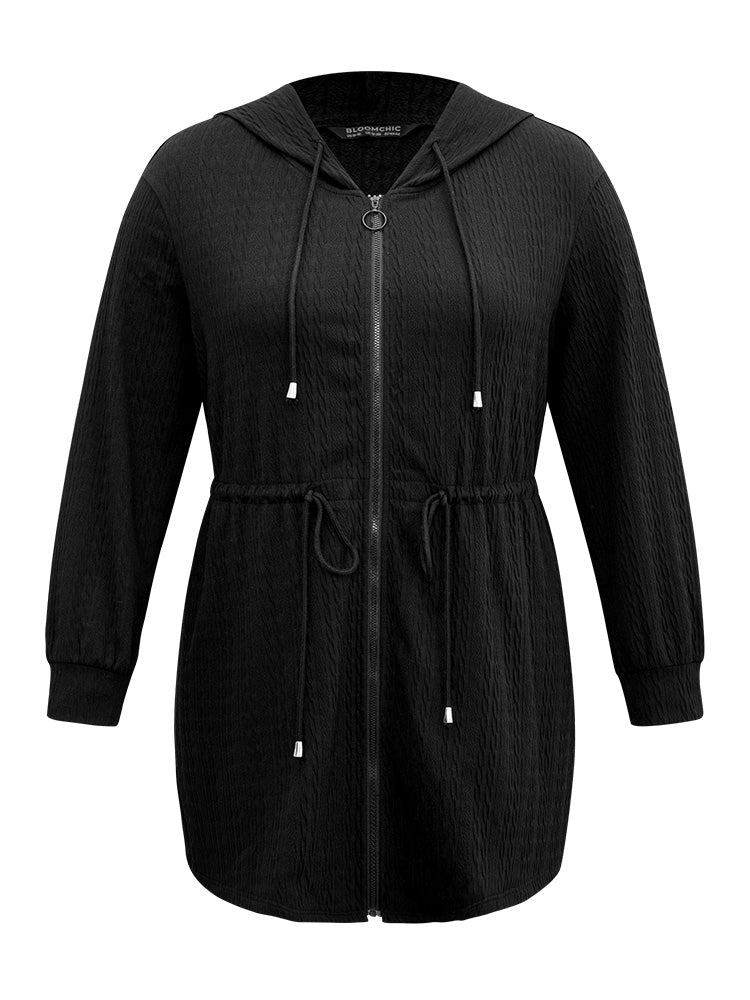 Plain Zipper Elastic Waist Drawstring Coat - Image 6