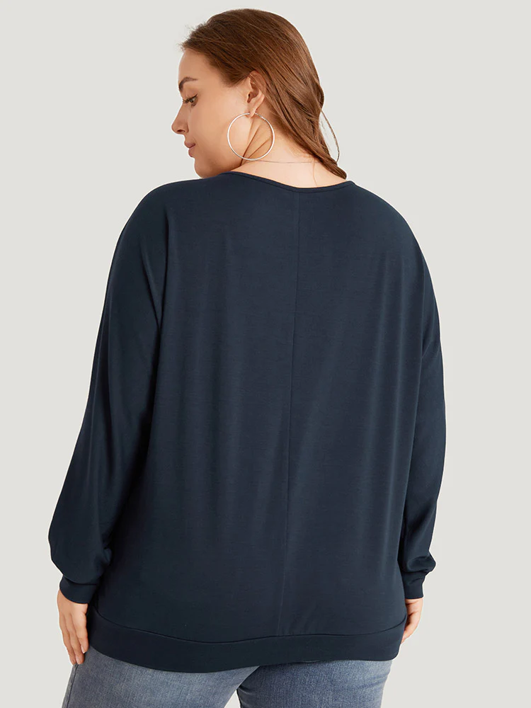 Plain Zipper Half Elastic Cuffs Batwing Sleeve Sweatshirt - Image 2
