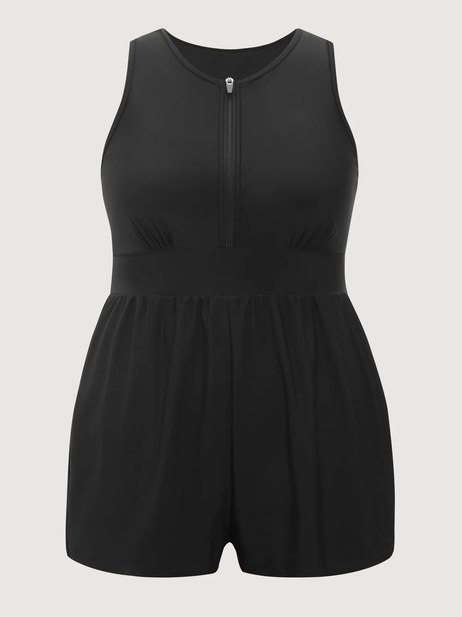 Plain Zipper Pocket One Piece Swimsuit - Image 6