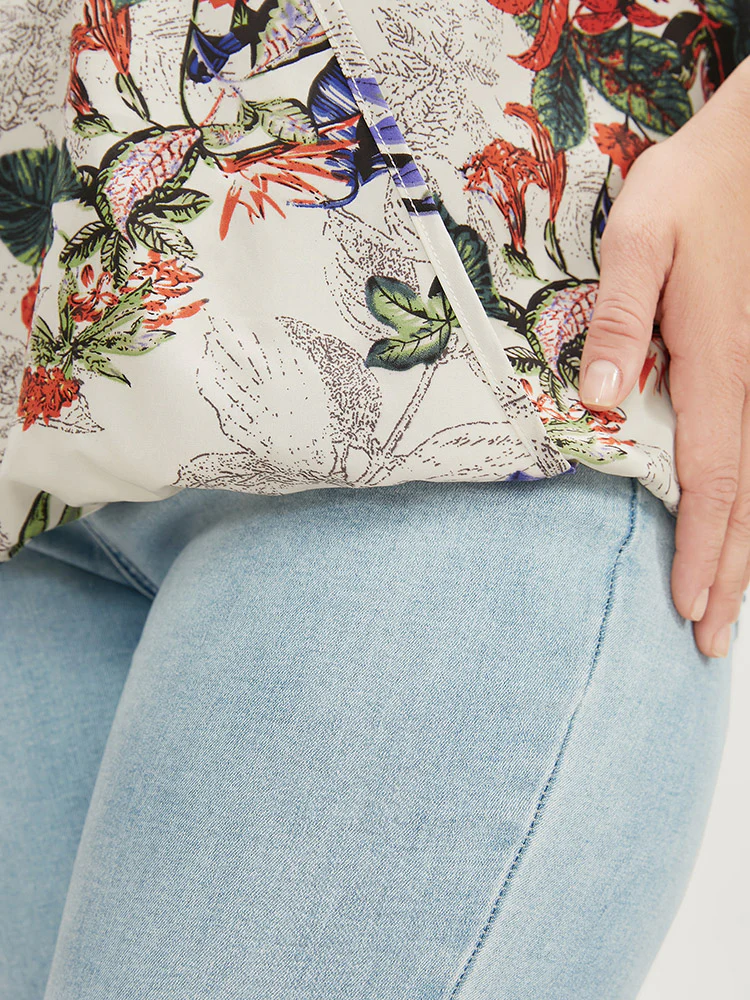 Plant & Floral Ruffle Sleeve Surplice Neck Blouse - Image 5