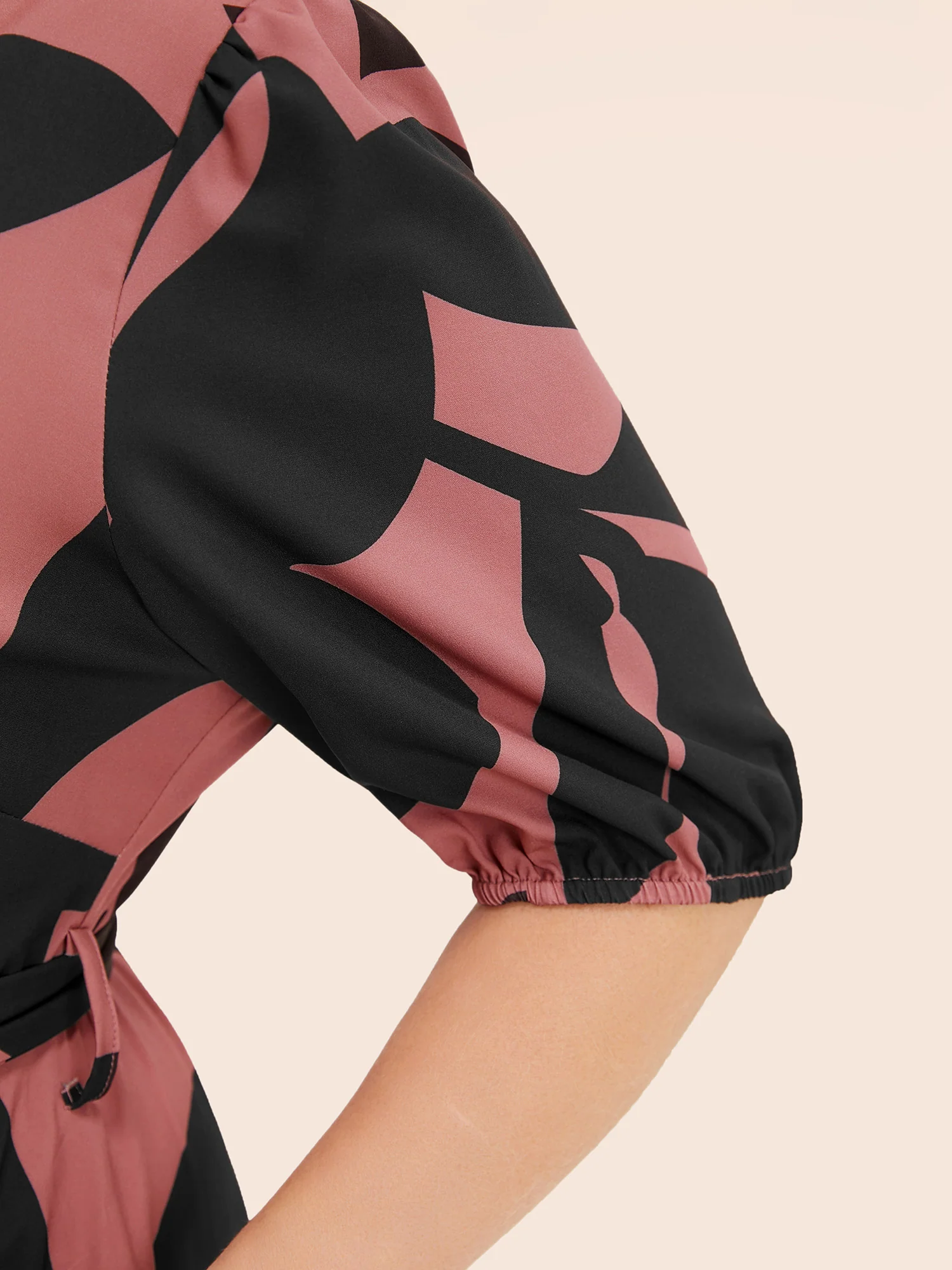 Plant Pocket Puff Sleeve Belt Ruffle Hem Button Up Dress - Image 15