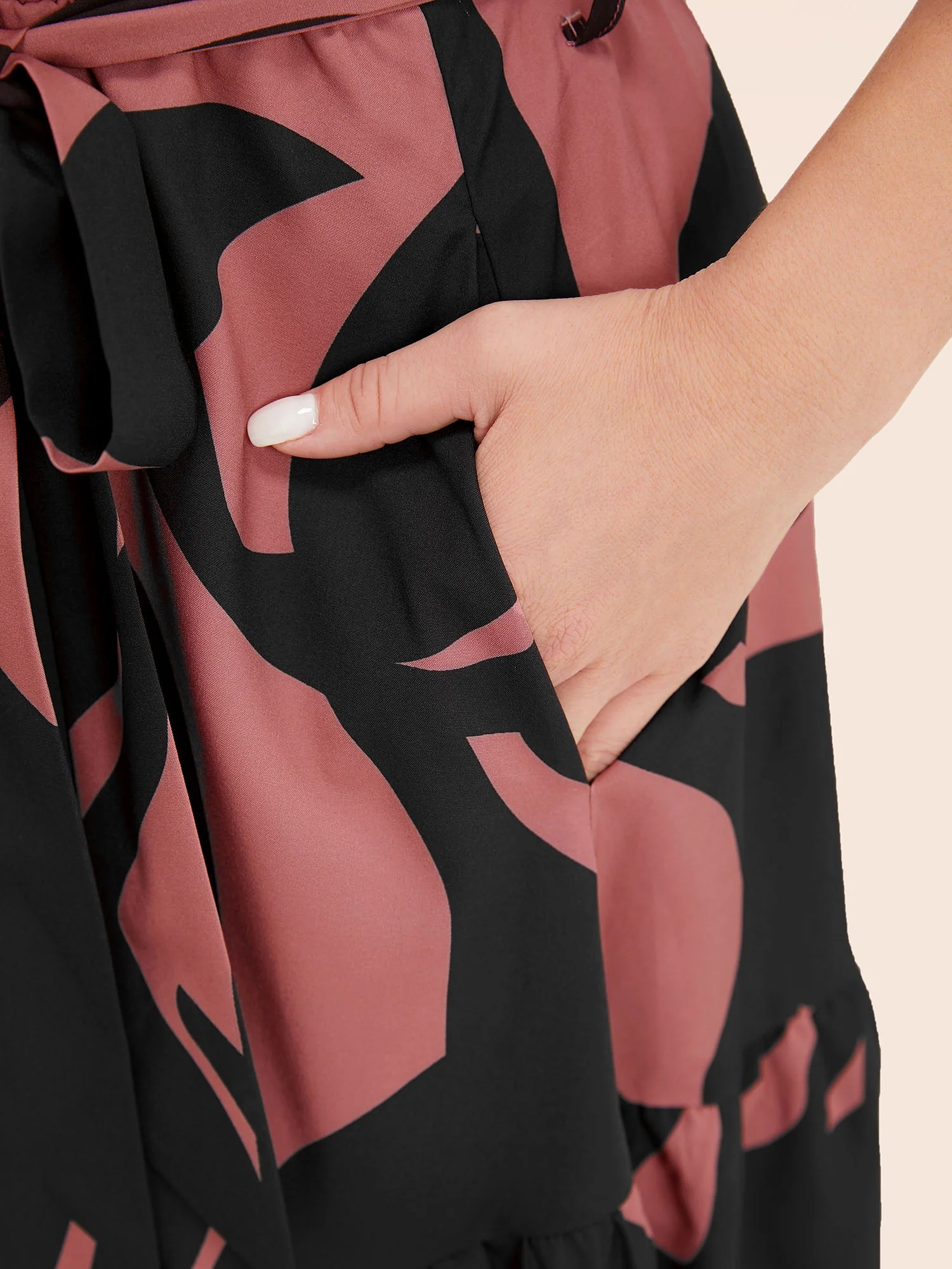 Plant Pocket Puff Sleeve Belt Ruffle Hem Button Up Dress - Image 16