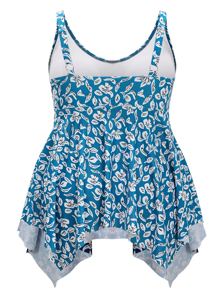 Plant Print Asymmetrical Hem Adjustable Straps Tankini Top - Image 11