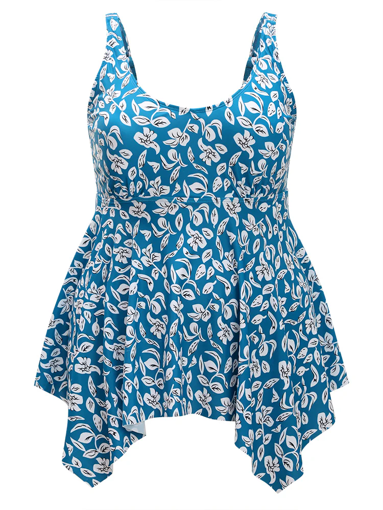 Plant Print Asymmetrical Hem Adjustable Straps Tankini Top - Image 12