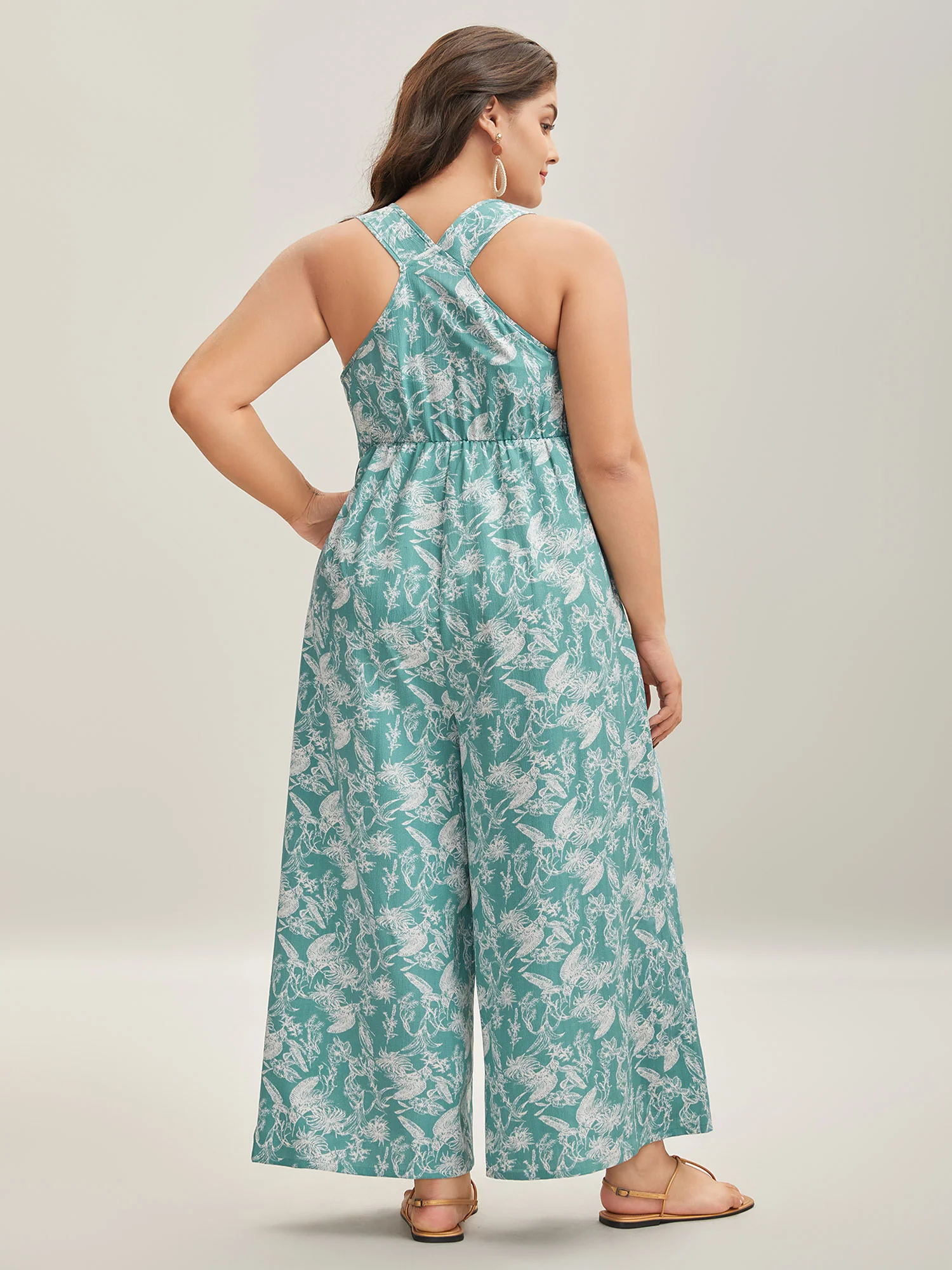 Plant Print Button Detail Stretchy Jumpsuit - Image 4