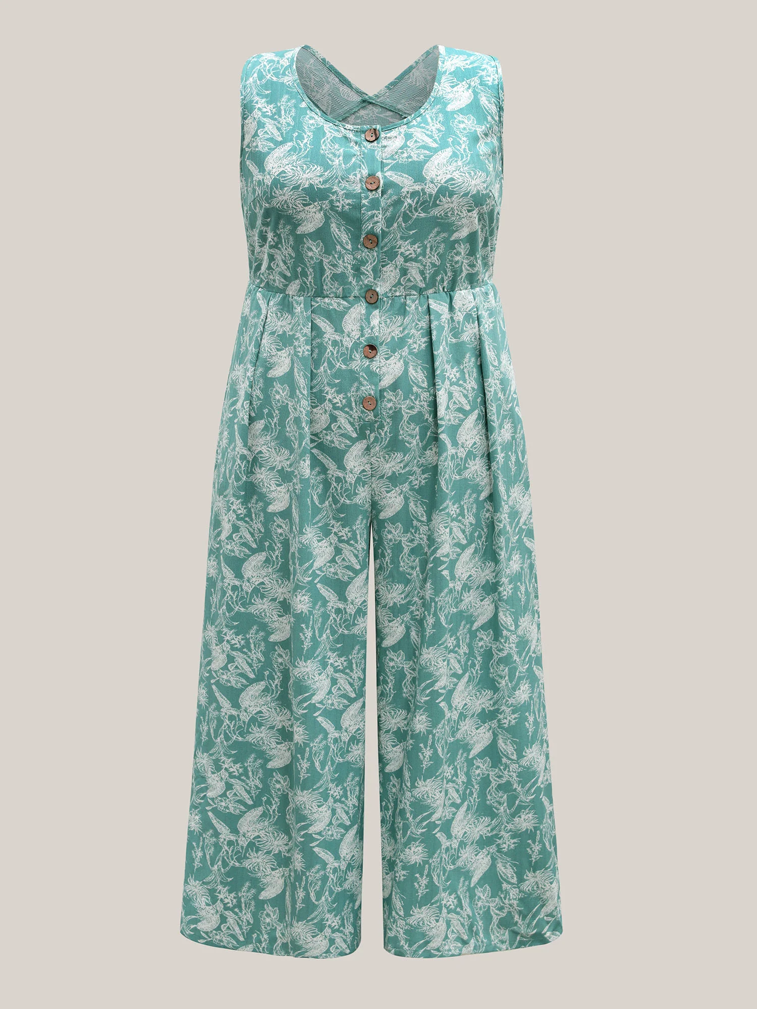 Plant Print Button Detail Stretchy Jumpsuit - Image 7