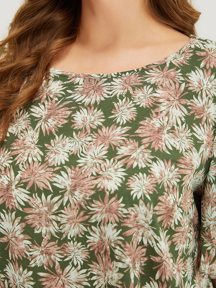 Plant Print Tiered Sleeve Lace Hem Blouse - Image 7