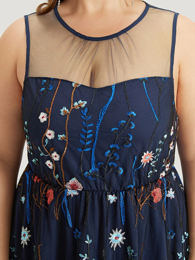 Plants Embroidered Mesh Patchwork Tank Dress - Image 5