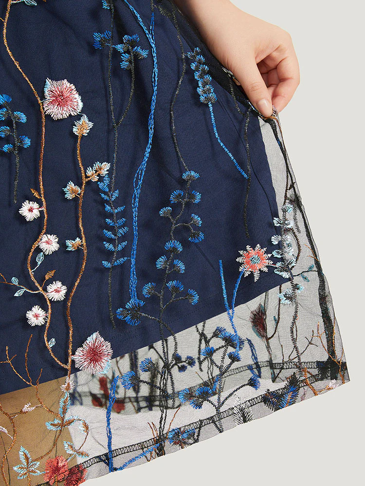 Plants Embroidered Mesh Patchwork Tank Dress - Image 8