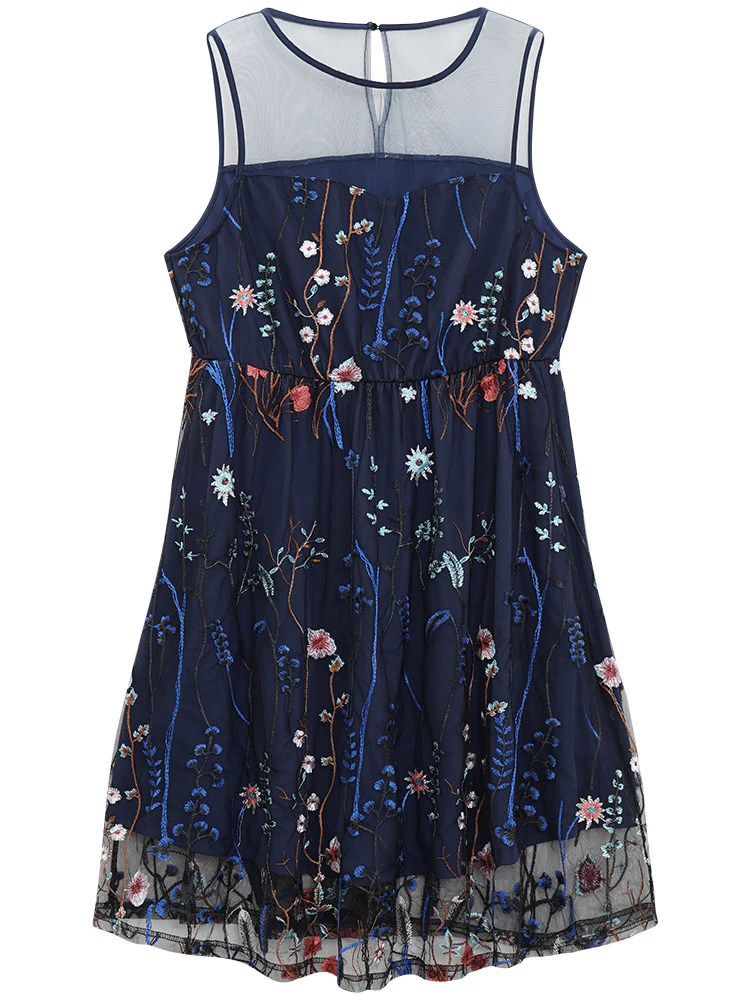Plants Embroidered Mesh Patchwork Tank Dress - Image 9