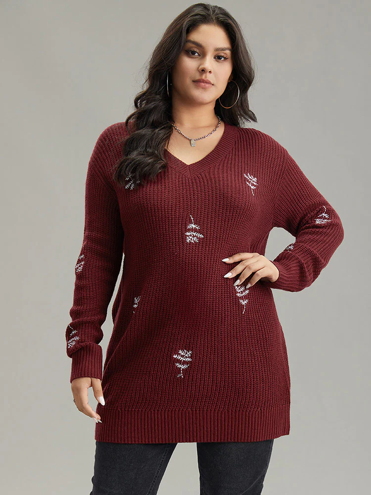 Plants Embroidered Plisse Elastic Cuffs Pullover - Image 3