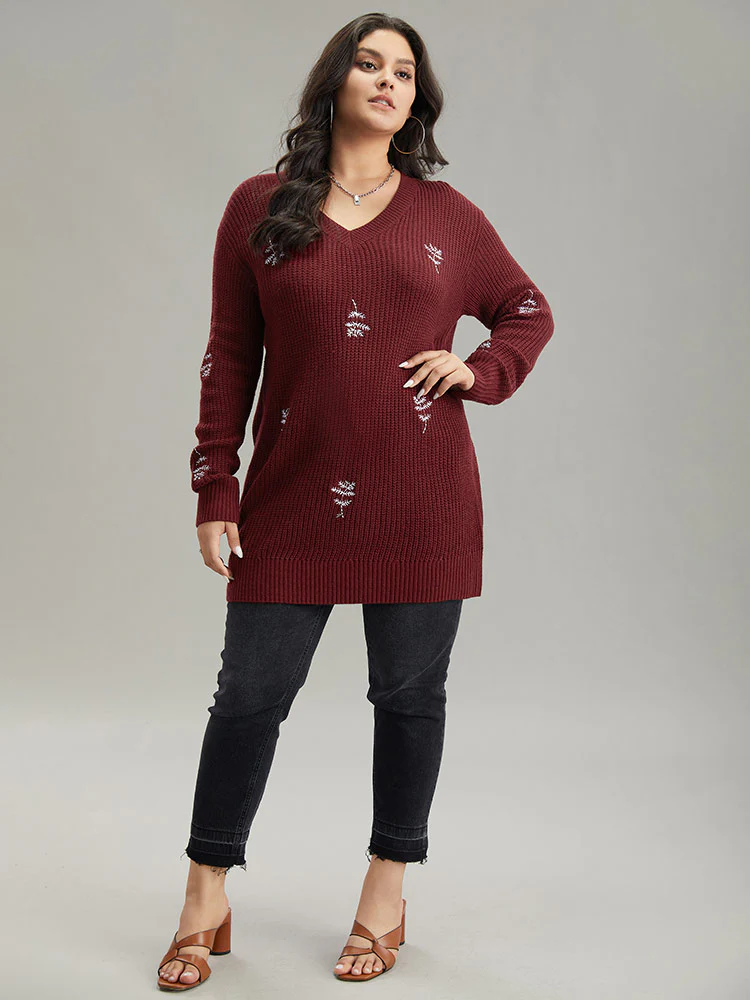 Plants Embroidered Plisse Elastic Cuffs Pullover - Image 4