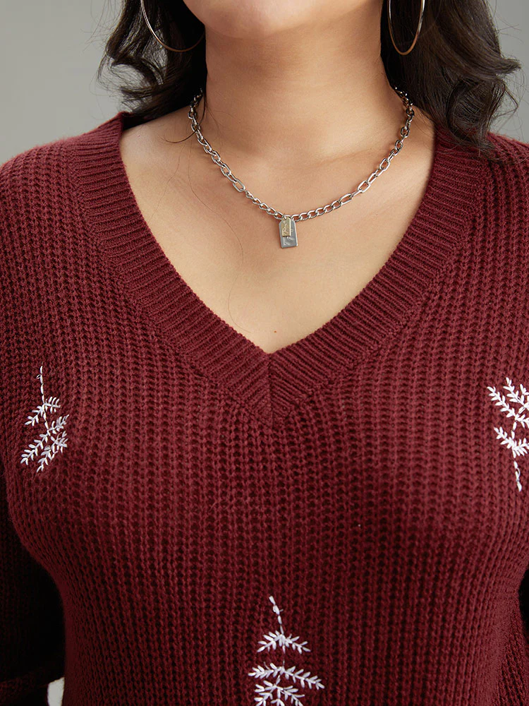 Plants Embroidered Plisse Elastic Cuffs Pullover - Image 5